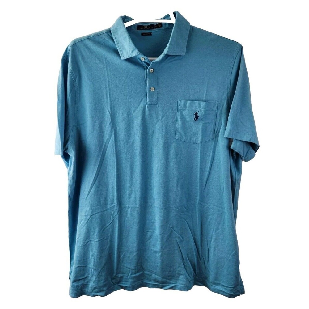 Polo Ralph Lauren Shirt Men XL‎ Blue Classic Fit Navy Pony Solid Golf Polo